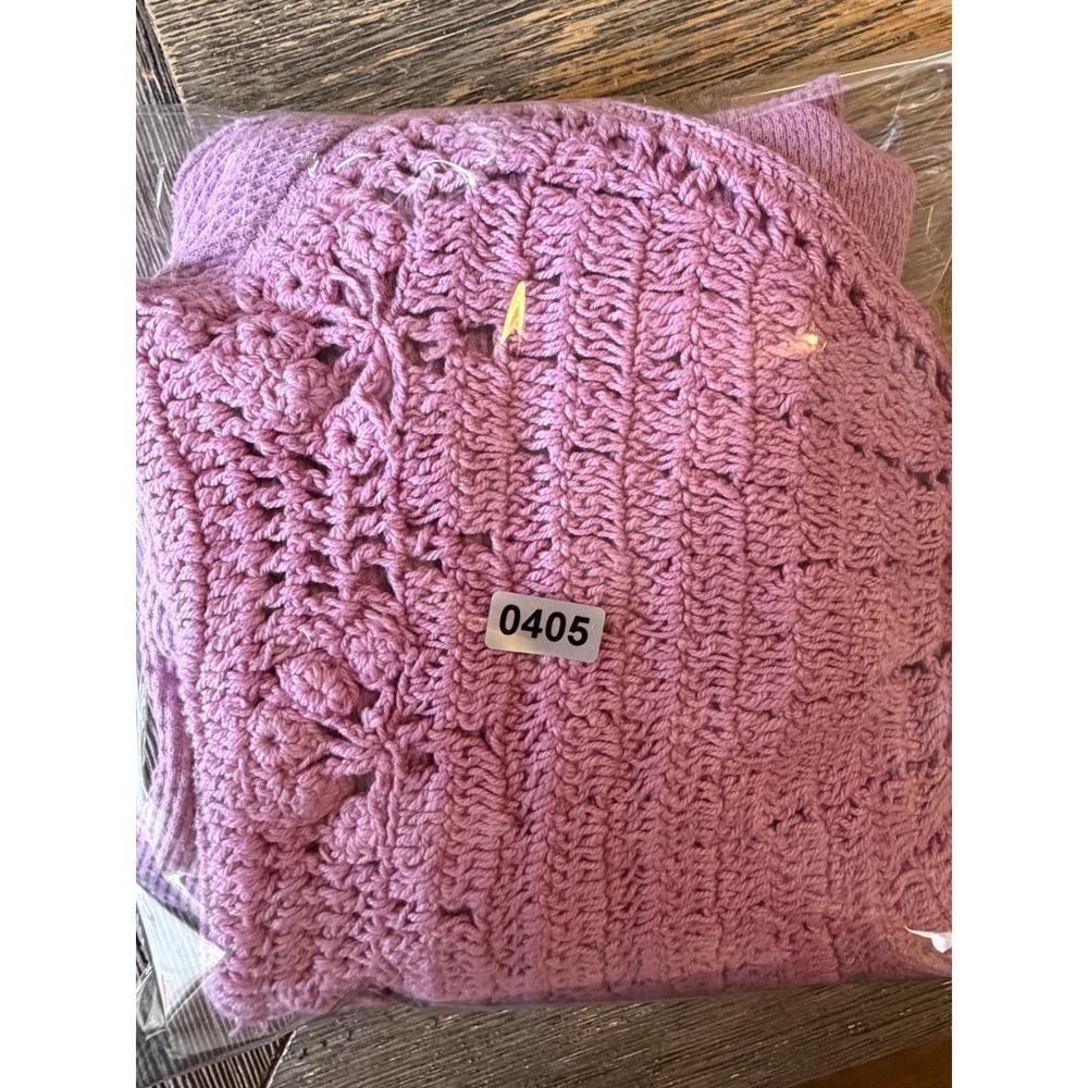 Free People Women Purple Butterfly Crochet Waffle Knit Top Size M - Picture 6 of 6